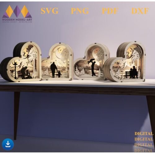 Paquete De 4 Linternas De Corazones Para El Dia Del Padre En Capas Creativo Digital